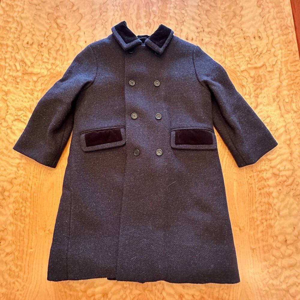 Bonpoint Harris Tweed Girls Coat • Navy Wool with Velvet Trim • Size 6